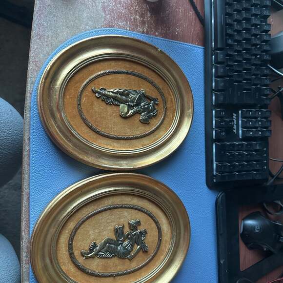 Vintage B & S Creations Greco-Roman Bronze Wall Art Relief Medallions Set of 2
